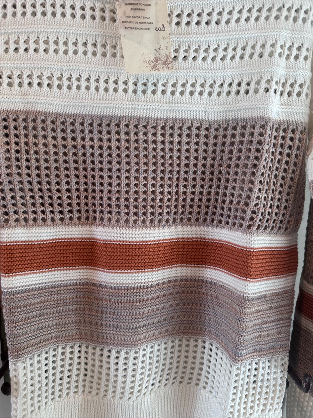 NWT Hem & Thread Open Knit Colorblock Sweater | Cream Taupe Rust | Size Small - Picture 3 of 6